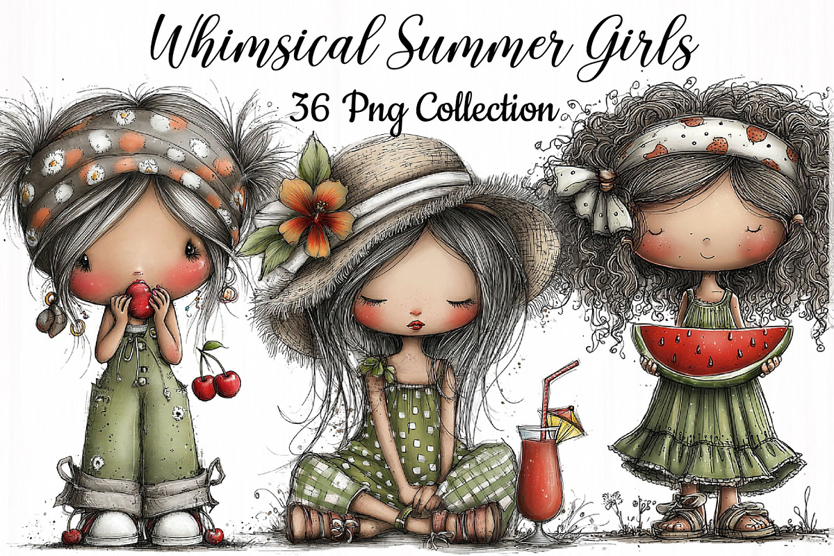Whimsical Summer Girls Clipart, a Person Illustration by DreamCafeArt (Photo 1 of 7)