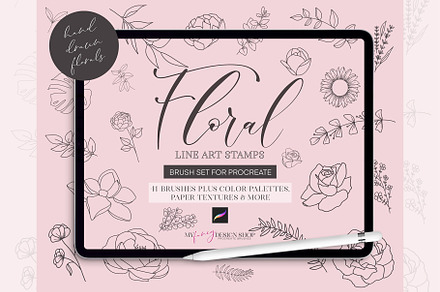 Procreate Floral Line Art Stamp Set