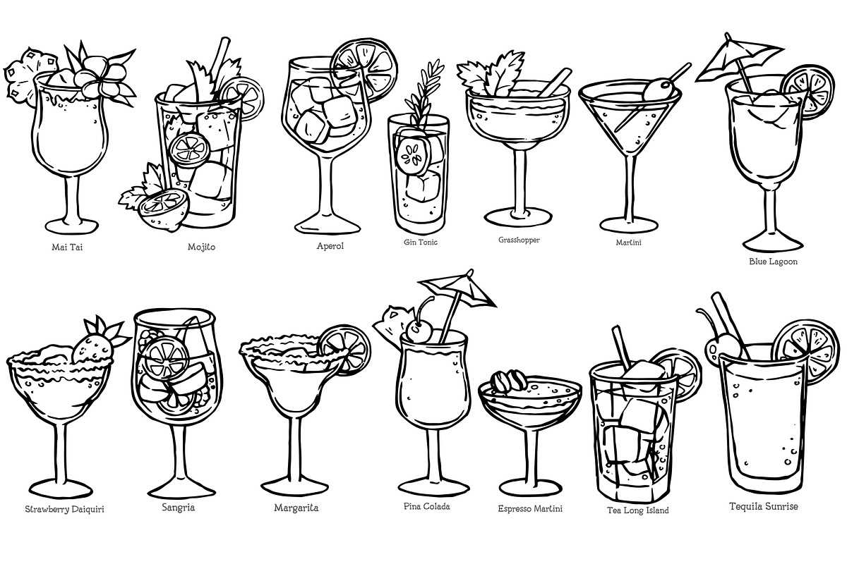 Alcoholic Cocktails doodle set, a Graphic by made by Tanya (Photo 2 of 2)