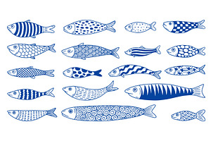 Hand drawn sardines. Doodle sardines, an Animal Illustration by Valerie Bodnar
