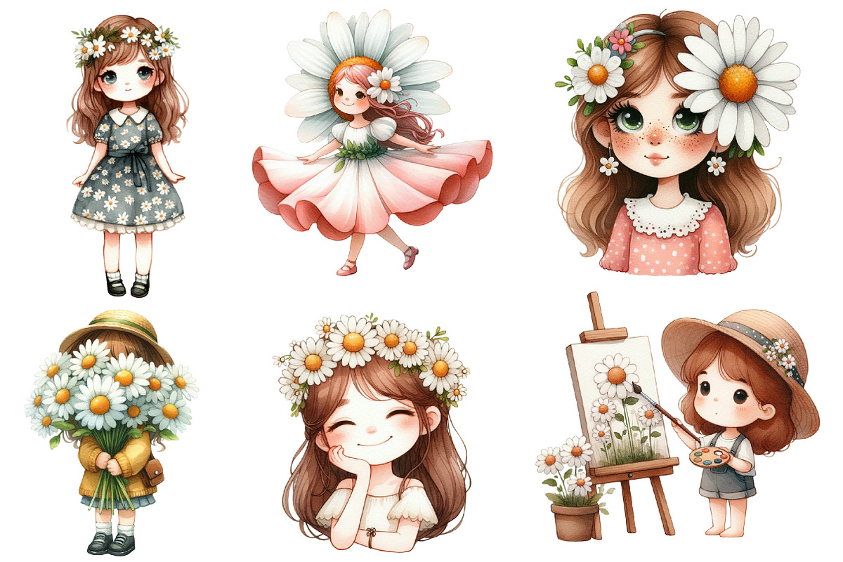 Watercolor Daisy Flower Girl, an Illustration by Designworld (Photo 3 of 5)