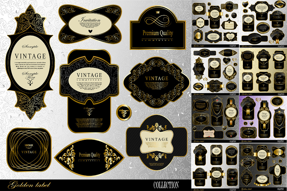 Retro black gold labels set 1, a Decorative Illustration by Merfin (Photo 2 of 10)