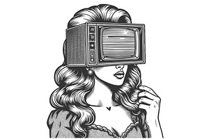 Surreal Vintage Woman TV Head, a Technology Illustration by AlexArt