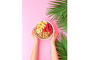 Healthy breakfast bowl with oats, a Food & Drink Photo by Lermont51
