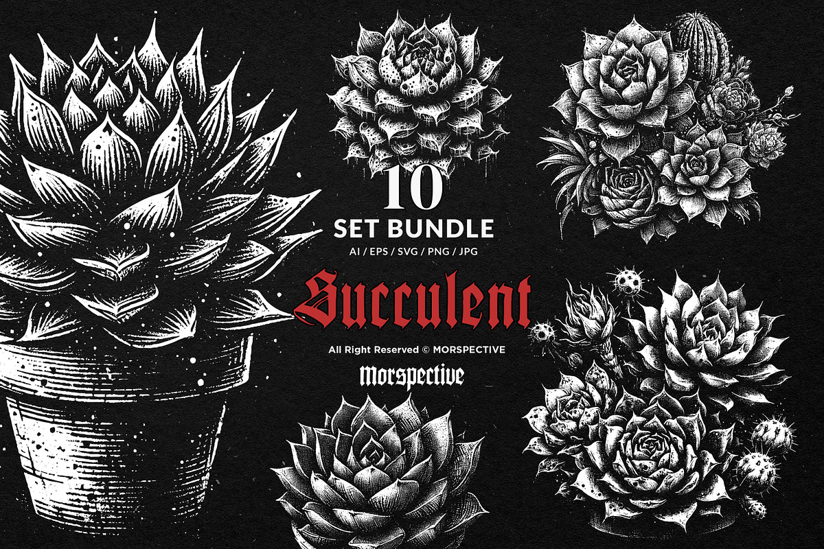 10 Bundle Dark Art Succulent Cactus, an Illustration by Morspective (Photo 1 of 7)