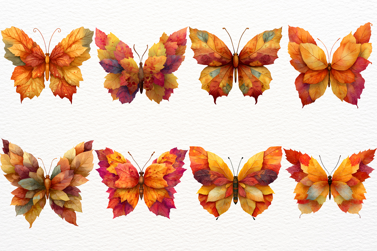 Autumn Leaves Butterfly Clipart PNG, a Seasonal Illustration by SugarCloudStudioArt (Photo 2 of 4)