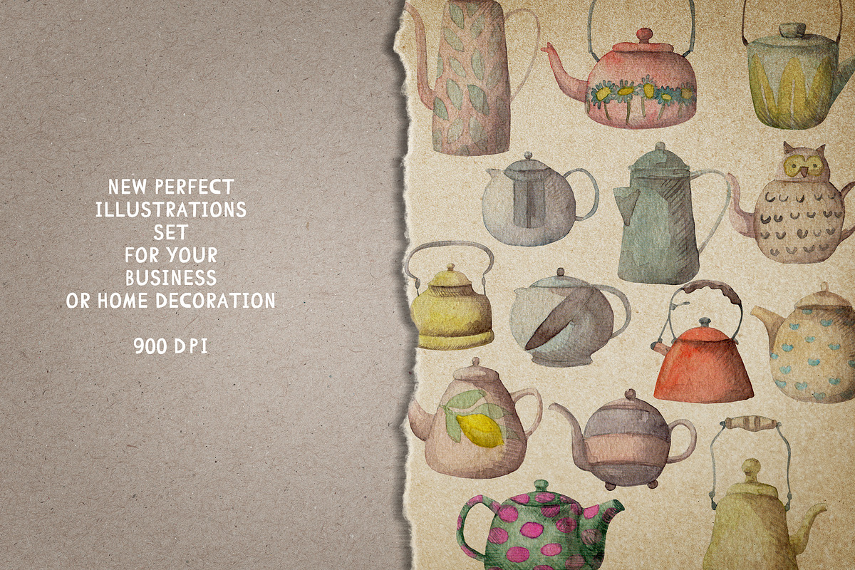 Watercolor 22 teapots set, a Food Illustration by My watercolor shop (Photo 3 of 6)