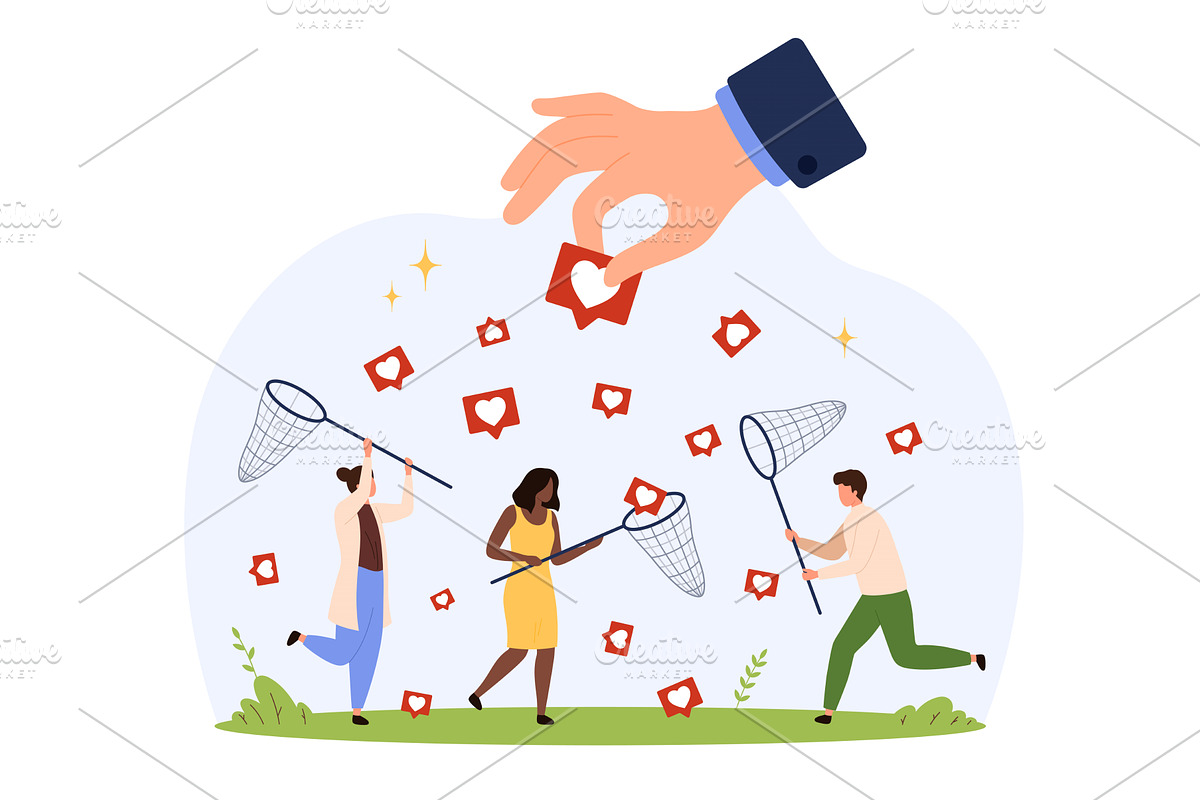 People chasing social media likes, a Person Illustration by Flashvector