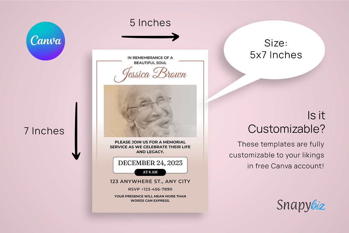 Funeral Invitation Canva Template, a Design Template by Snapybiz (Photo 6 of 10)