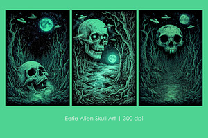 Eerie Alien Skull Art, a Decorative Illustration by StockVerse Creative