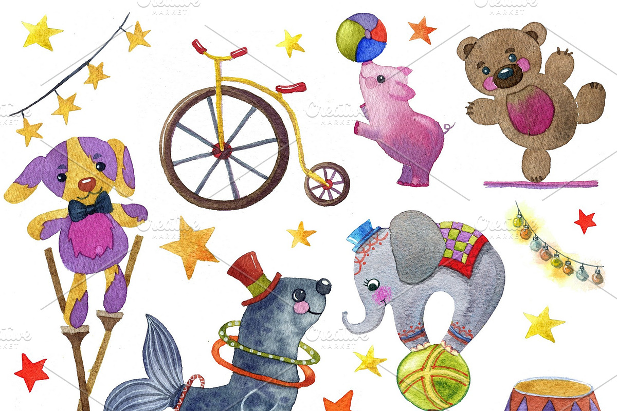 Set Circus, watercolor, an Illustration by fiolika (Photo 3 of 7)