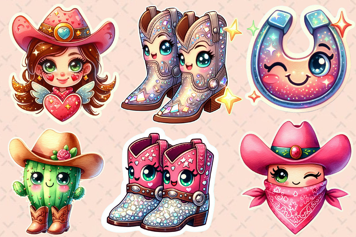 Kawaii Cowgirl Sticker Clipart, an Illustration by Designworld (Photo 2 of 6)