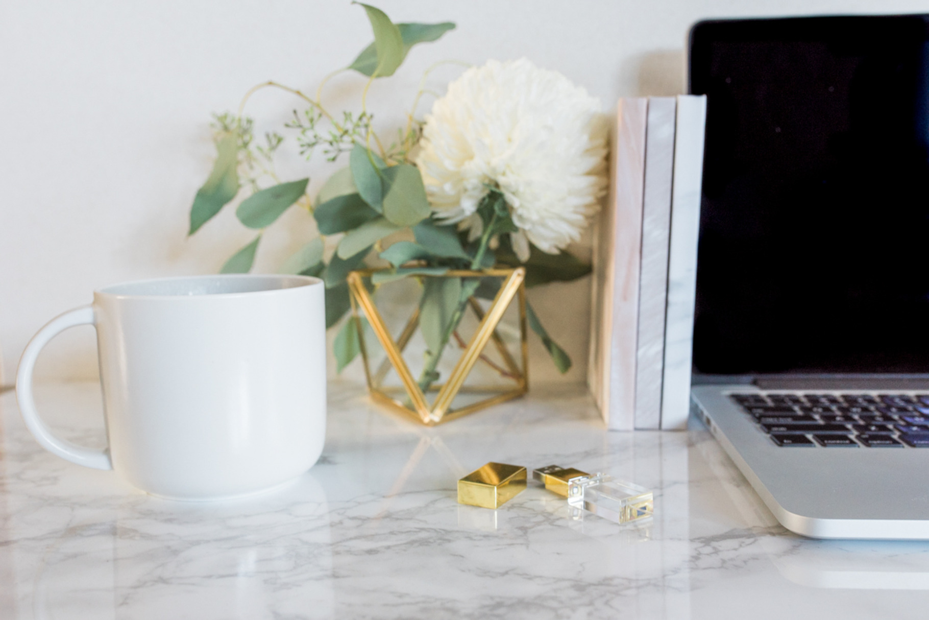 Styled desktop with usb containing styled, marble, and usb, a Business Photo by Suzy-Lou