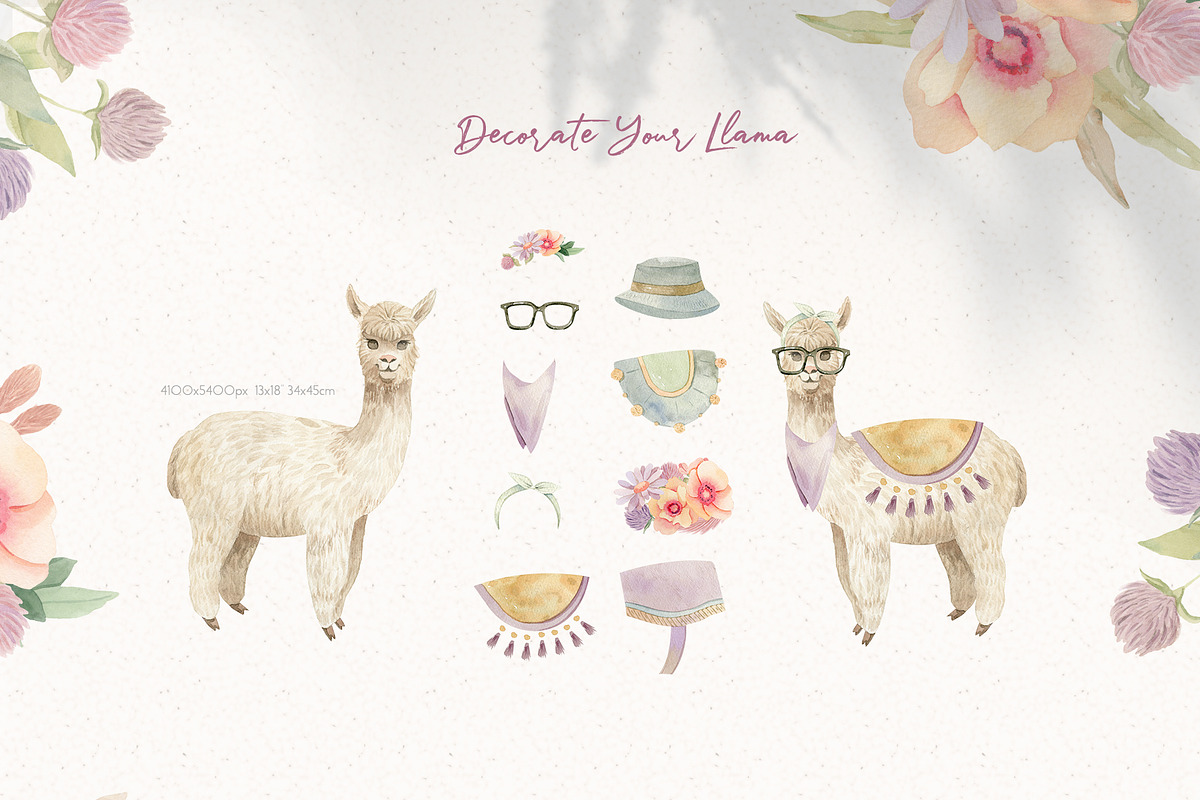 Llama Farm Watercolor Clipart, an Animal Illustration by Julia M. Watercolor (Photo 6 of 14)
