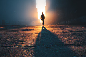 Silhouette of person walking towards, a Photo by Pixeness Studio