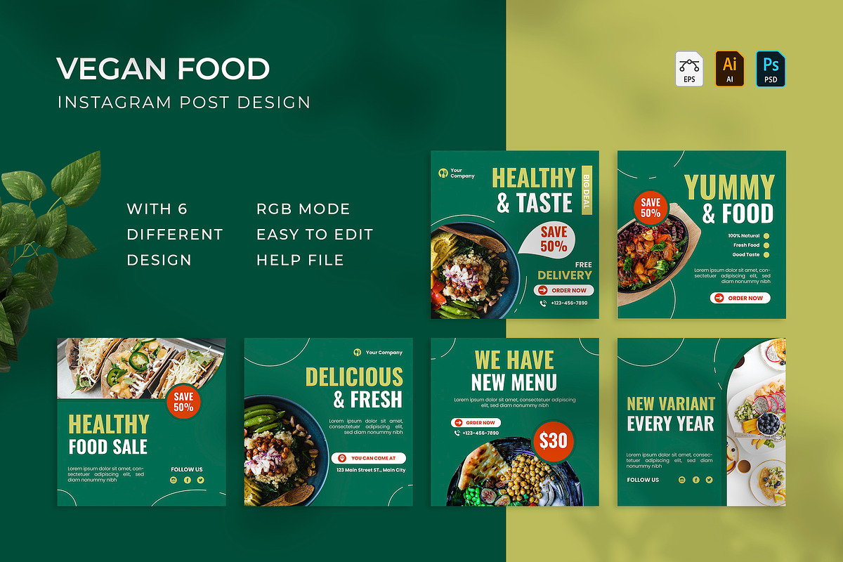 Vegan Food - Instagram Post, a Print Template by VUNIRA