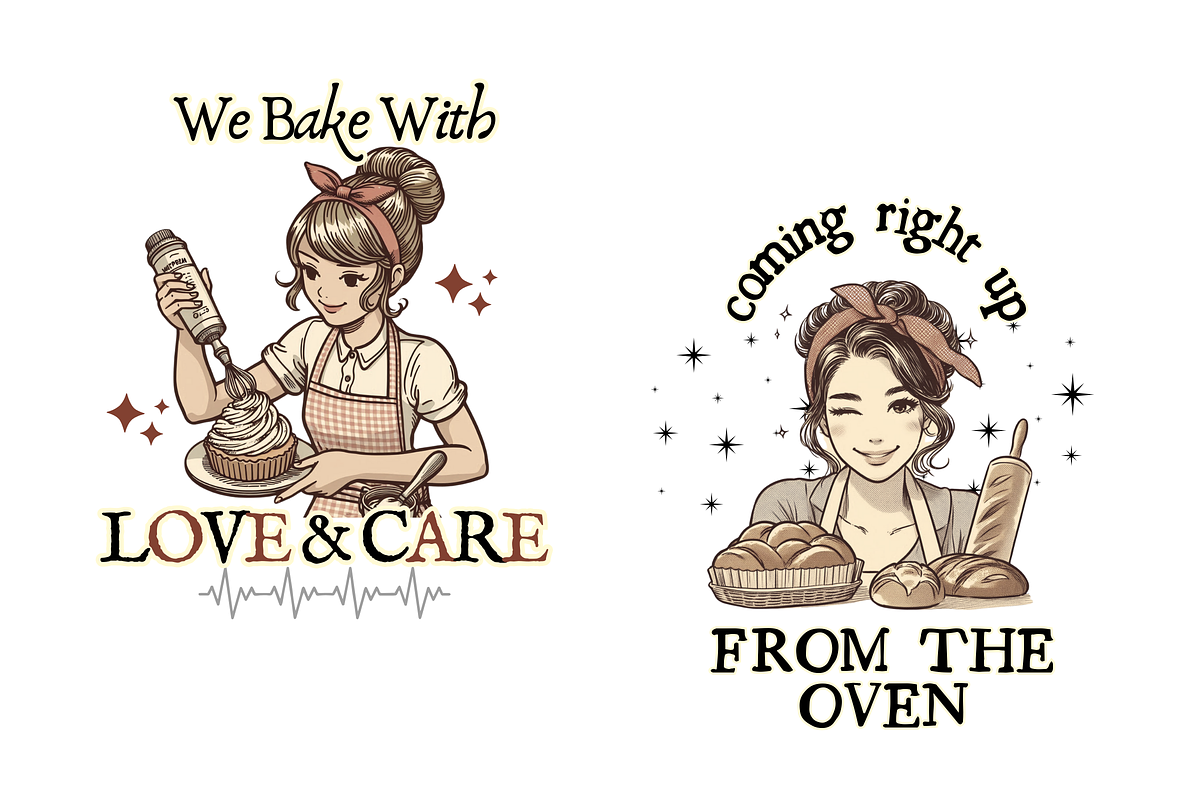 10 Retro Bakery Girl Quotes Bundle, a Food Illustration by ClipArtTime (Photo 2 of 4)