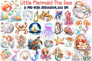 Little Mermaid Under the Sea Clipart, an Illustration by Sublimation Artist