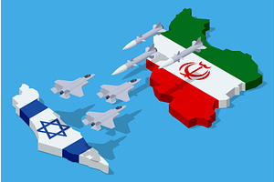 Isometric maps of Iran and Israel, an Illustration by Golden Sikorka
