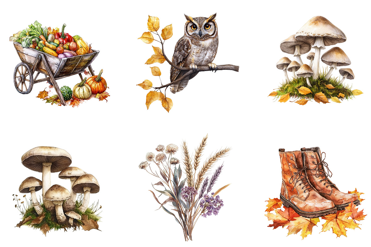 Watercolor Autumn Clipart, an Illustration by cherrydesign (Photo 2 of 3)
