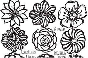 Flower Clipart Hand Painted Brush