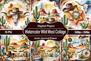 Watercolor Wild West Collage, a Background Graphic by Printable Treasure