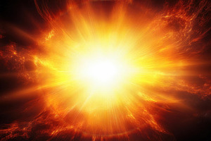 Explosion of fire with bright flames on black