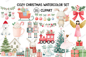 Cozy Christmas Watercolor Clipart, an Illustration by Creative Art
