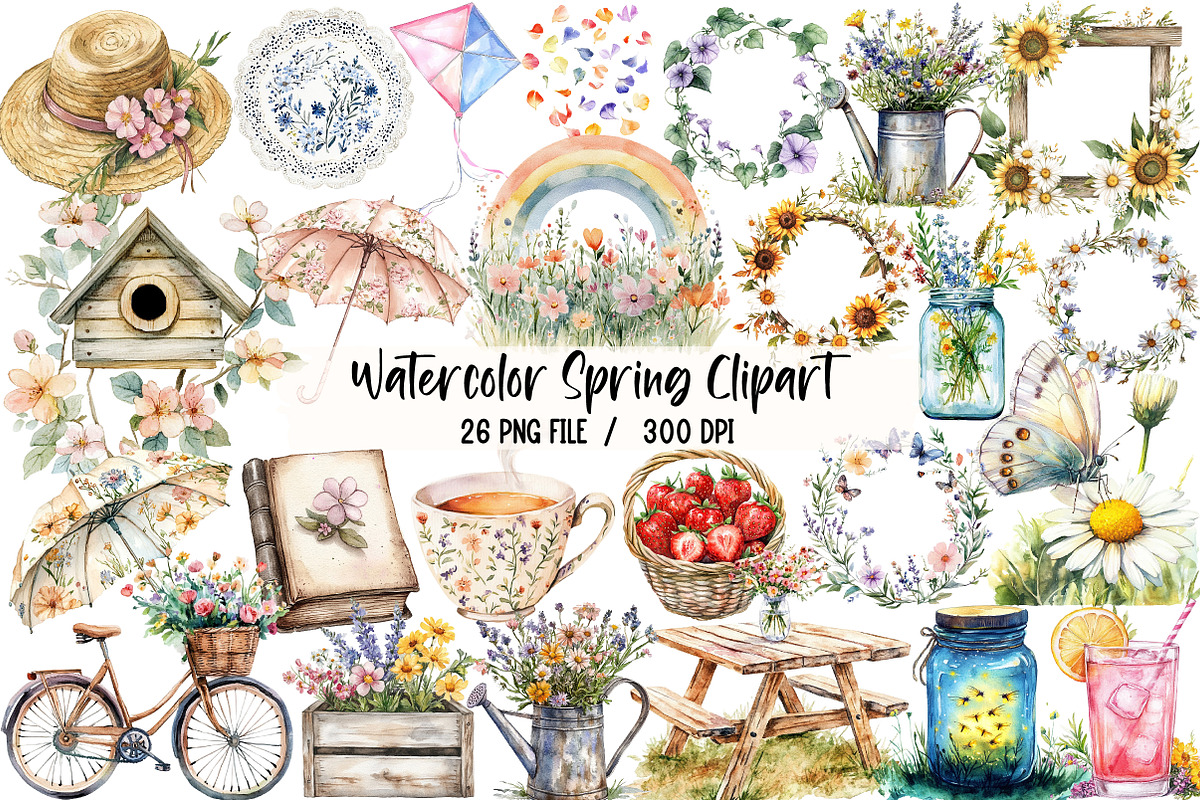 Watercolor Spring Clipart, an Illustration by Libby Wishes (Photo 1 of 5)