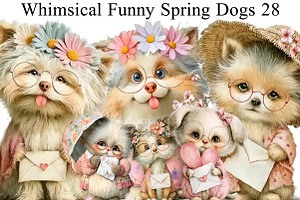 Whimsical Funny Spring Dogs Clipart, an Illustration by DreamArtGraphic