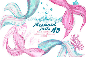 Mermaid Tail Watercolor ClipArt Set