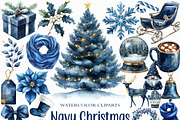 Watercolor Navy Christmas Clipart, an Illustration by Craft Nest (Thumbnail 1 of 6)