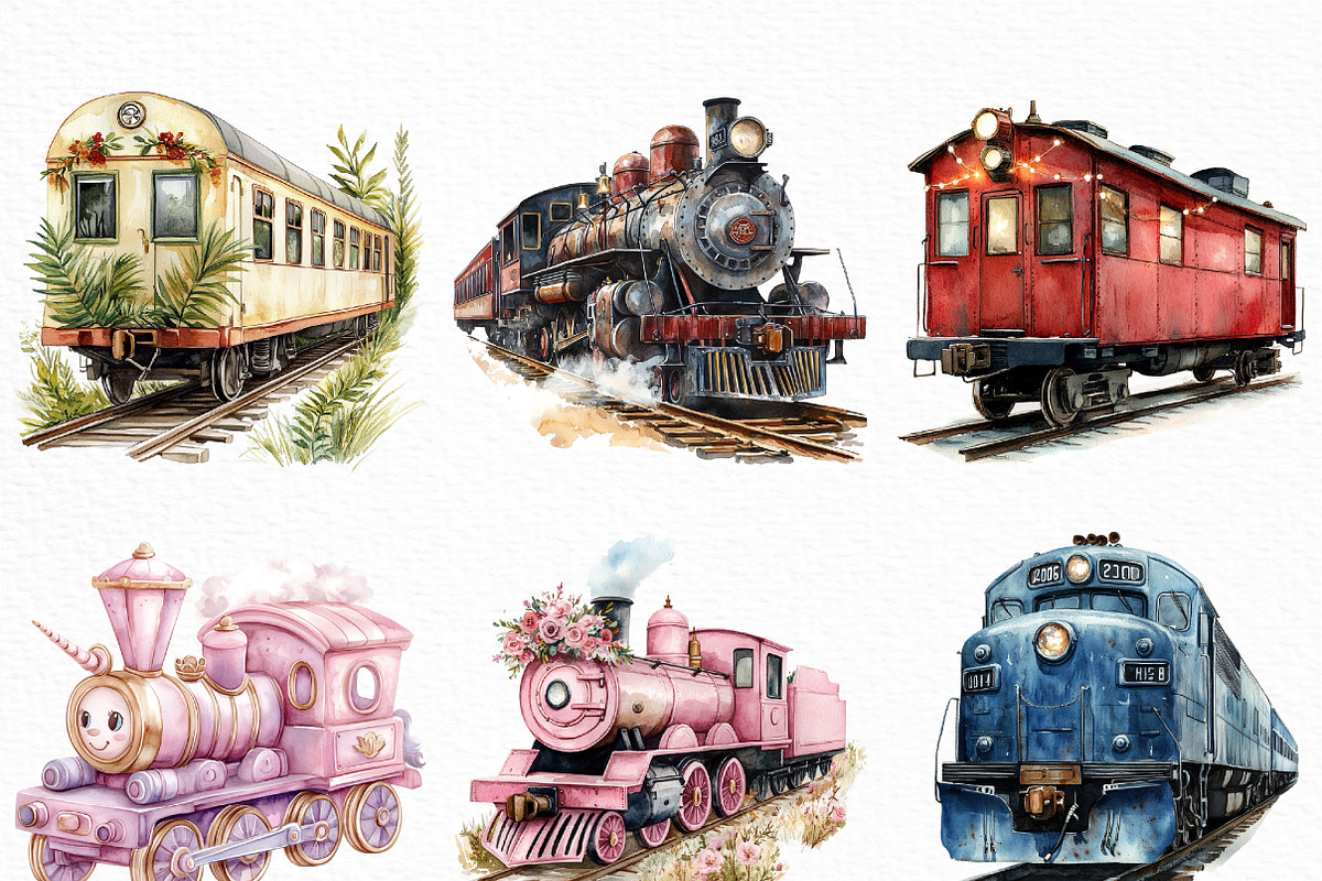 Watercolor Train Clipart Bundle, an Illustration by Craft Nest (Photo 2 of 6)