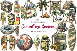 Camouflage Summer Elements Clipart, an Illustration by CreationArt