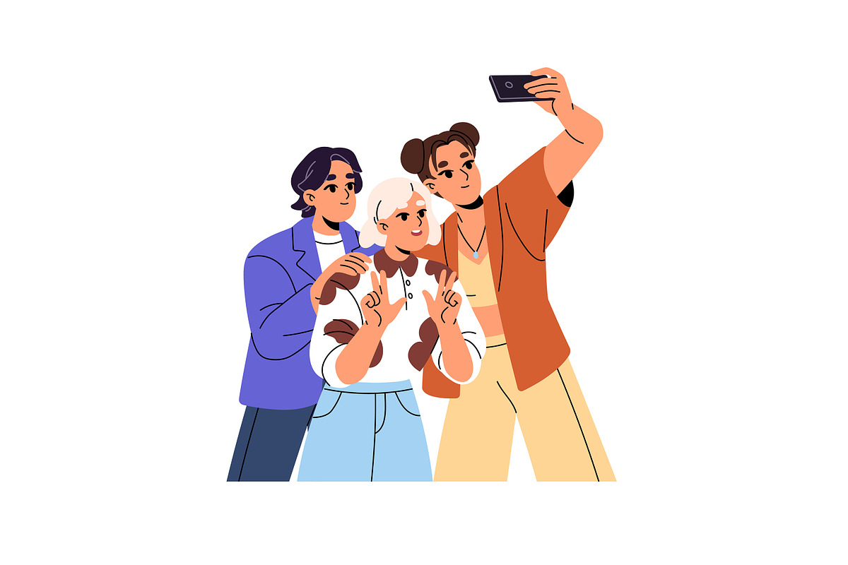 Happy people taking selfie together, a Person Illustration by PaperTrident (Photo 3 of 6)