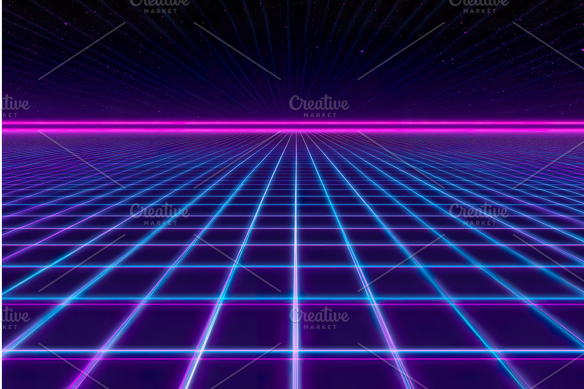 Retro futuristic neon grid with, an Illustration by Lermont51