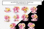 Watercolor Raspberry Tea Clipart, a Graphic by AllTheKewtClipart (Thumbnail 4 of 5)