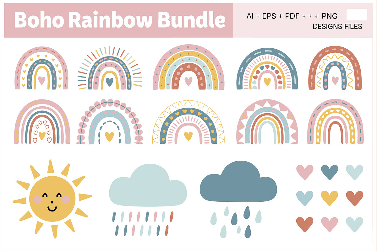 Boho Rainbow Bundle Whimsical, a Graphic by Amazin_art