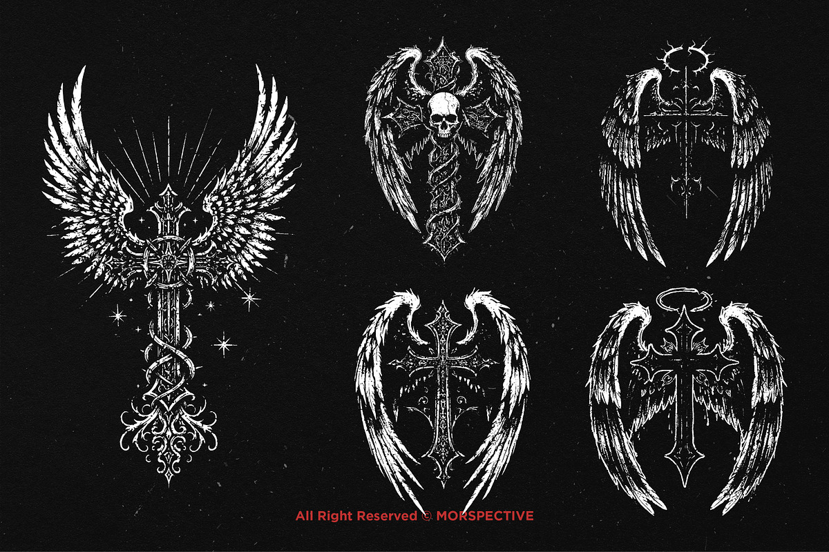 10 Bundle Dark Art Cross Wing Angel, an Illustration by Morspective (Photo 3 of 7)