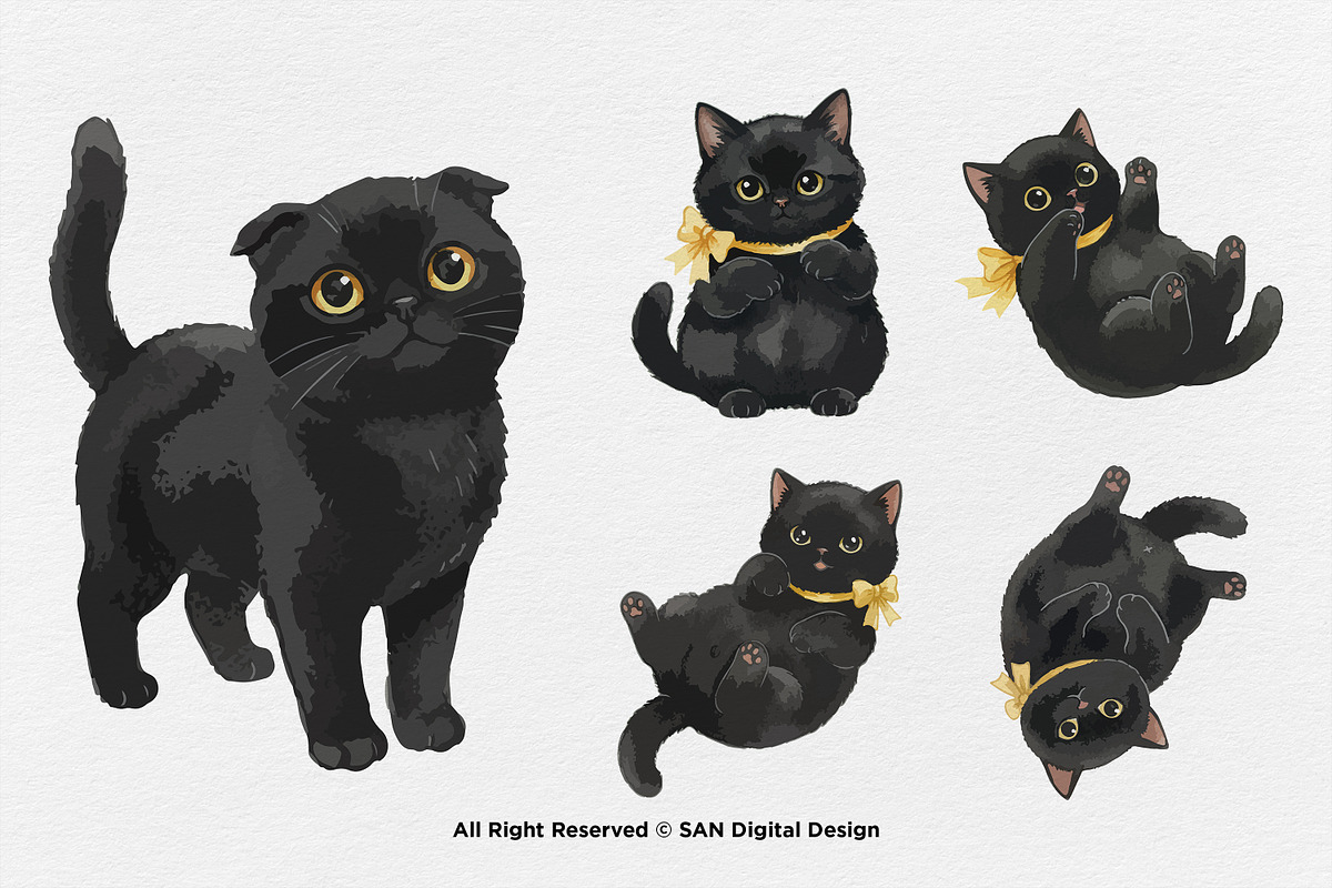 15 Bundle Watercolor Dark Cats Kiten, an Animal Illustration by Morspective (Photo 6 of 8)