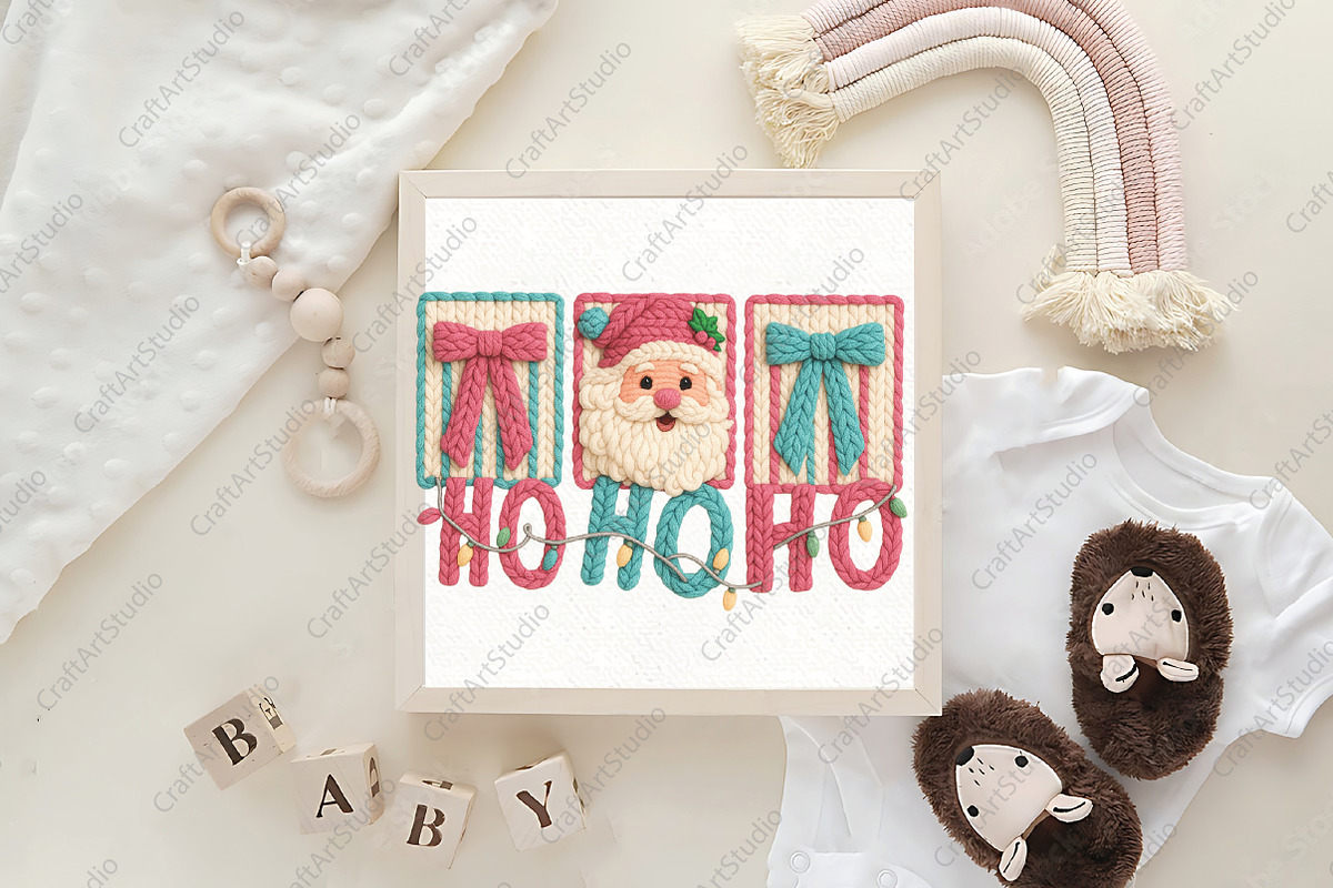 Crochet Pink Christmas Ho Ho Ho PNG, an Illustration by CraftArtStudio (Photo 4 of 4)