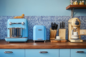 Elegant retro blue kitchen appliance, a Photo by Pavel_design