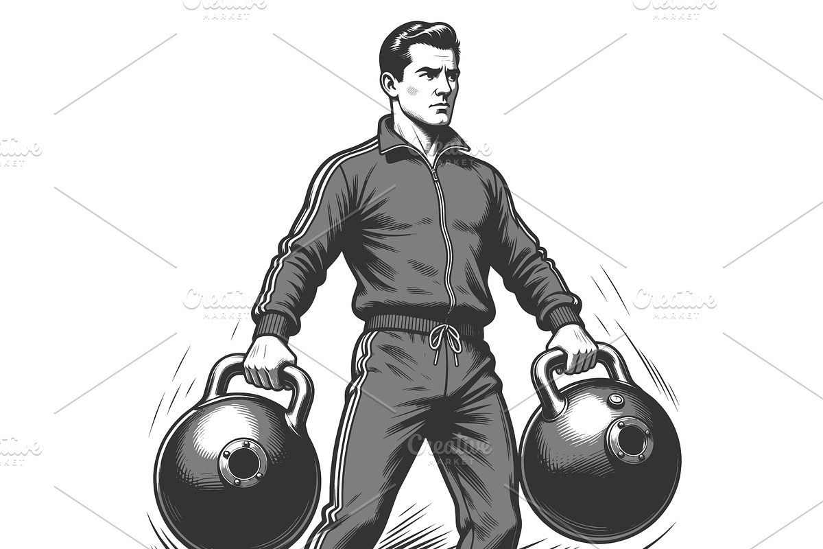 Athletic Man Lifting Heavy, a Sport Illustration by AlexArt