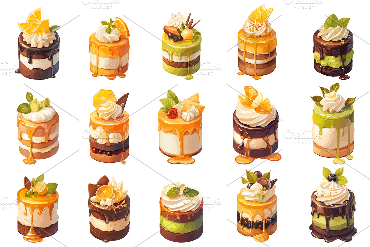 Set of cartoon different desserts, a Food Illustration by LadadikArt