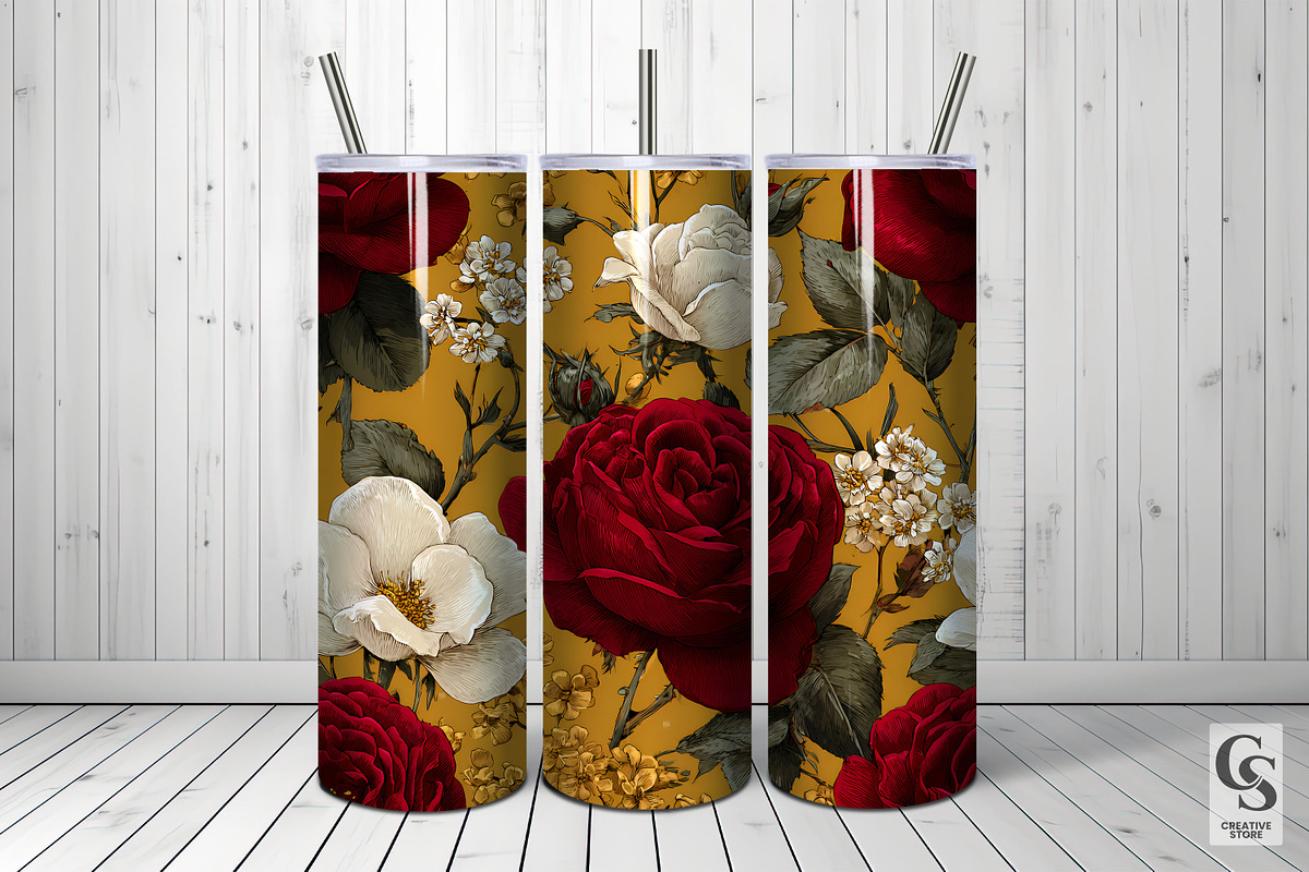 Red and Gold Roses Digital Paper, a Pattern Graphic by Creative Store (Photo 3 of 5)
