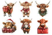 Christmas Highland Cow Clipart, an Illustration by Daily.Designs (Thumbnail 3 of 5)