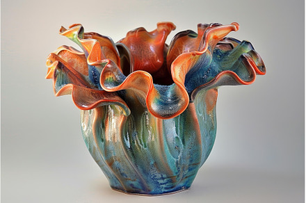 Raku ceramic vase exhibiting vibrant, an Arts & Entertainment Photo by Ylivdesign