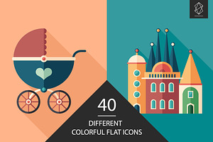 Colorful flat square icon set