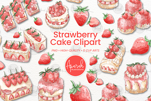 Strawberry Watercolor Cake Clipart