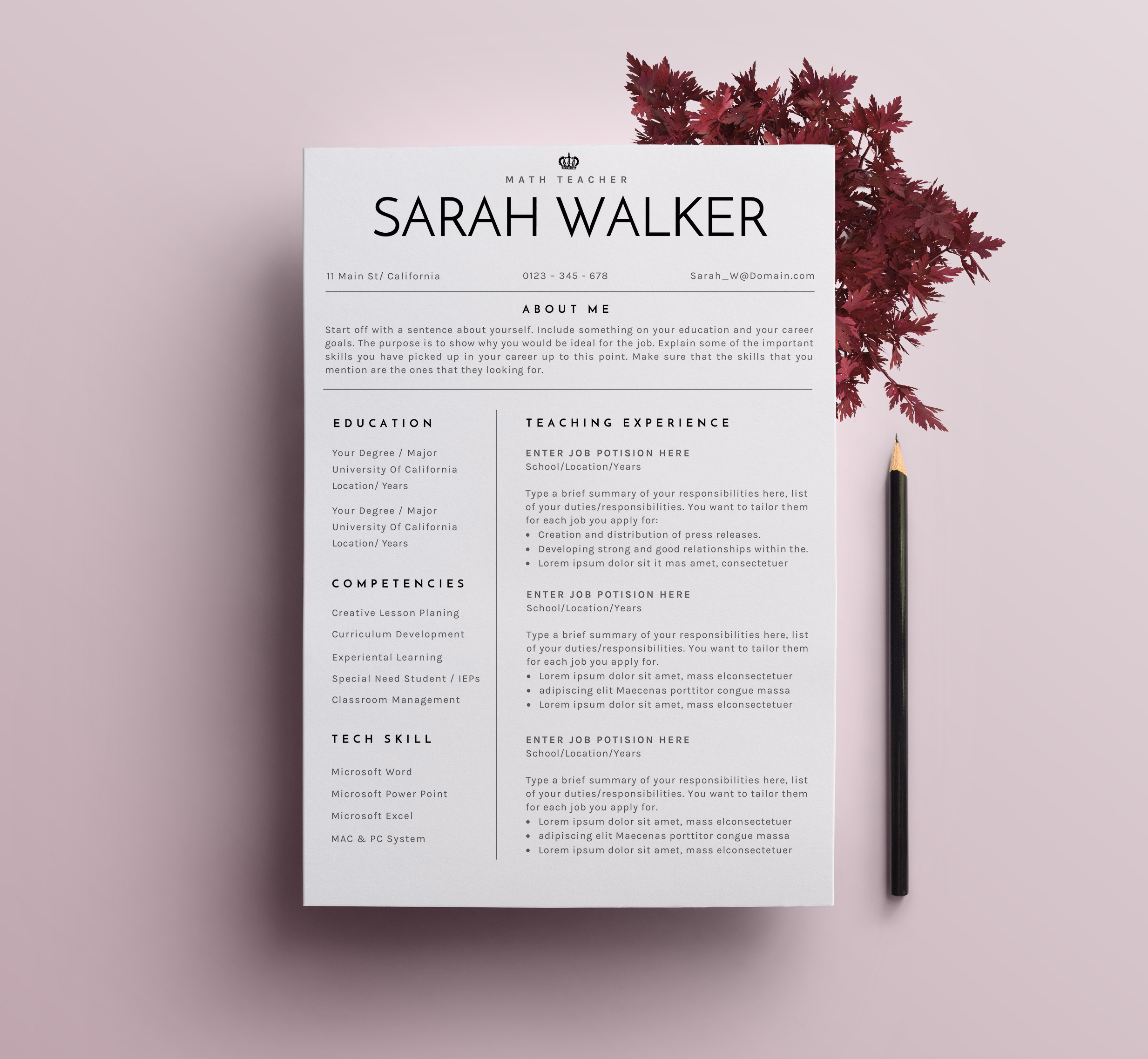 Resume / CV Teacher Edition - 2, a Resume Template by SignatureResume